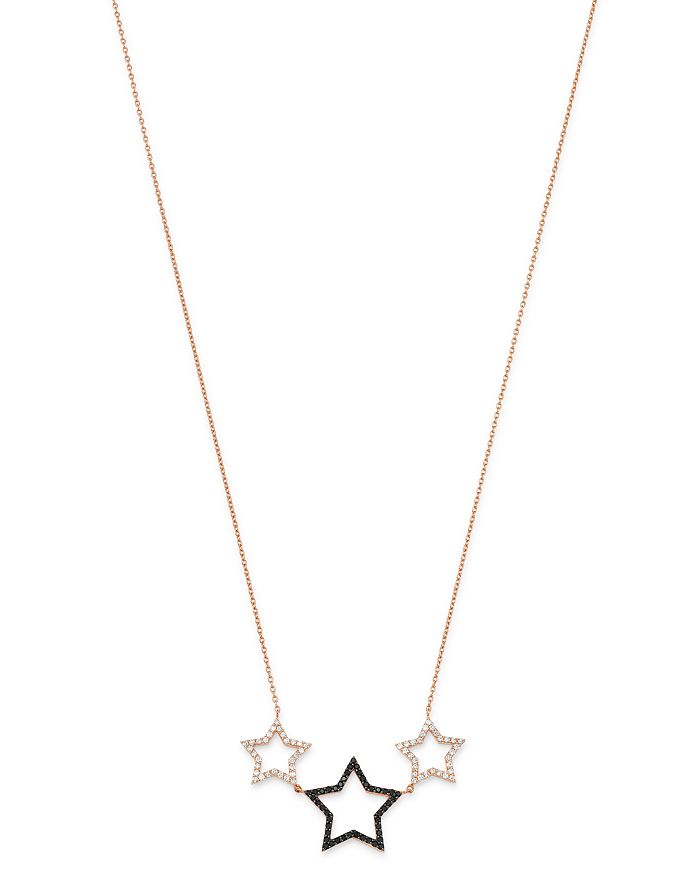 Own Your Story 14k Rose Gold Cosmos Three-star Necklace, 18 In Black/rose Gold