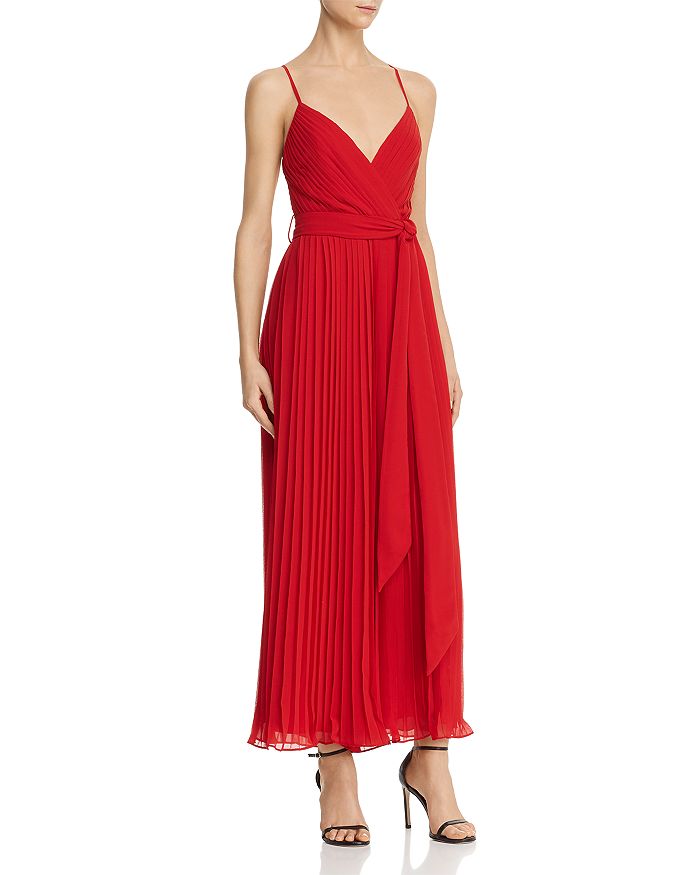 Fame And Partners Pleated Cross-back Jumpsuit In Cherry Red
