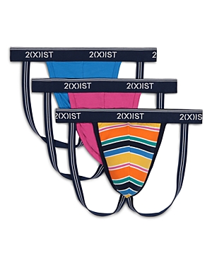 2(x)ist Cotton Stretch Jock Straps, Pack Of 3 In Bright Stripe/berry/blue Aster