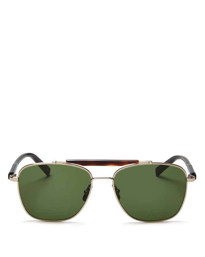 Ferragamo Men's Brow Bar Aviator Sunglasses, 56mm In Shiny Gold/green