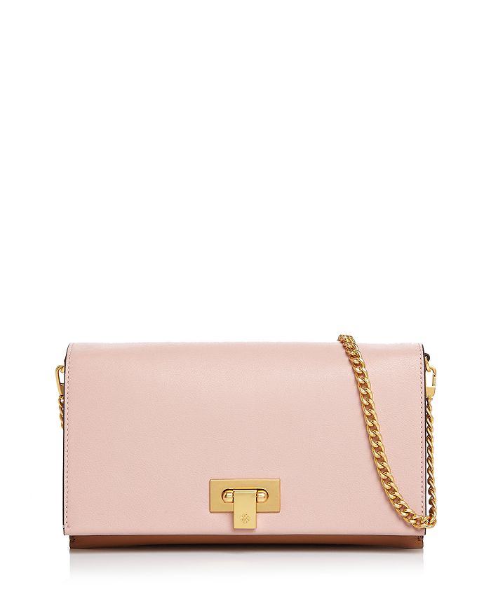 Tory Burch Carmen Leather Chain Wallet In Mineral Pink/gold