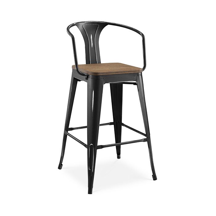 Modway Promenade Wooden Seat Bar Stool With Arms In Black