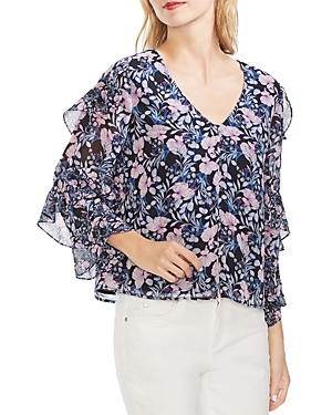 VINCE CAMUTO FLORAL RUFFLE-SLEEVE BLOUSE,9139020