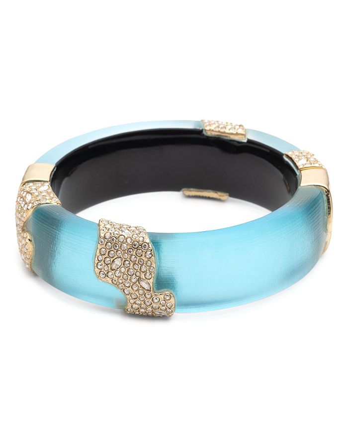 Alexis Bittar Pave Crystal Station Hinge Bracelet In Turquoise/gold