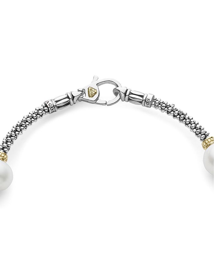 Shop Lagos Sterling Silver & 18k Yellow Gold Luna Cultured Freshwater Pearl Station Bracelet In White/mutli