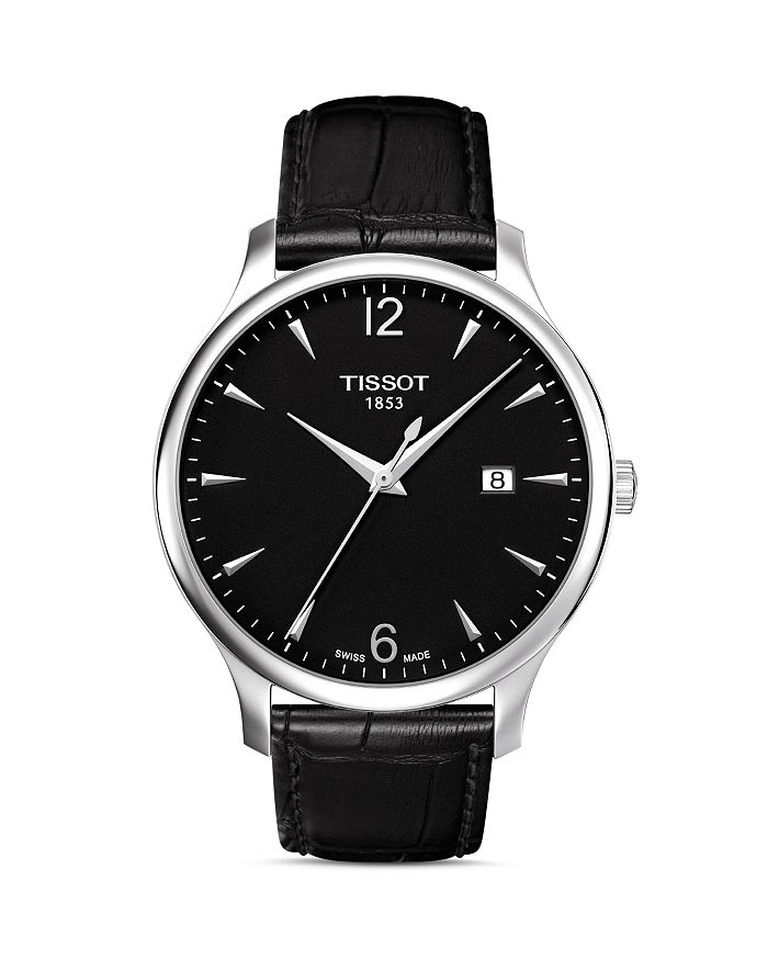 TISSOT TRADITION BLACK LEATHER STRAP WATCH, 42MM,T0636101605700
