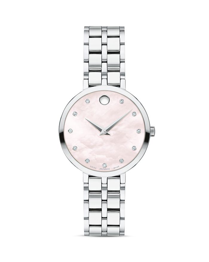 Shop Movado Kora Diamond Watch, 28mm In Pink Mother Of Pearl/silver