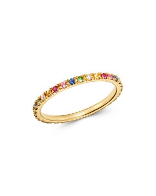 Zoe Lev - 14K Yellow Gold Rainbow Gemstone & Diamond Eternity Ring