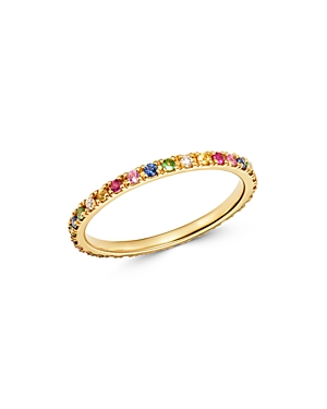 14K Yellow Gold Rainbow Gemstone & Diamond Eternity Ring