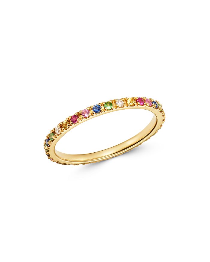 Shop Zoe Lev 14k Yellow Gold Rainbow Gemstone & Diamond Eternity Ring In Multi/gold