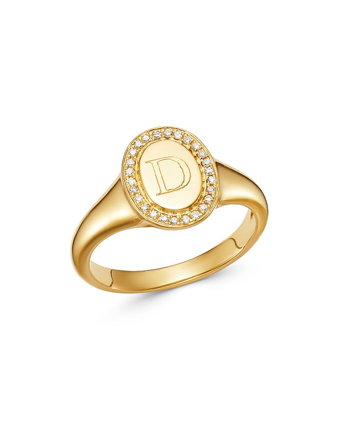 Zoe Lev 14k Yellow Gold Diamond Initial Signet Ring In D/gold