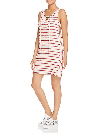 Red Haute Striped Lace-Up Shift Dress | Bloomingdale's