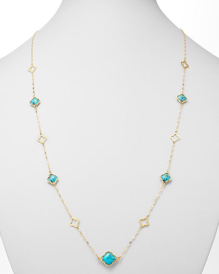Shop Bloomingdale's Turquoise Long Clover Necklace In 14k Yellow Gold, 36 - 100% Exclusive In Blue/gold