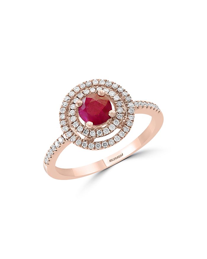 Bloomingdale's Ruby & Diamond Halo Ring In 14k Rose Gold - 100% Exclusive In Red/rose Gold