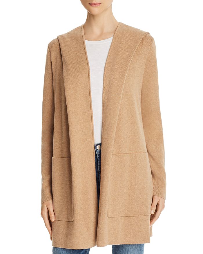 Minnie Rose Hooded Duster Cardigan In Camel
