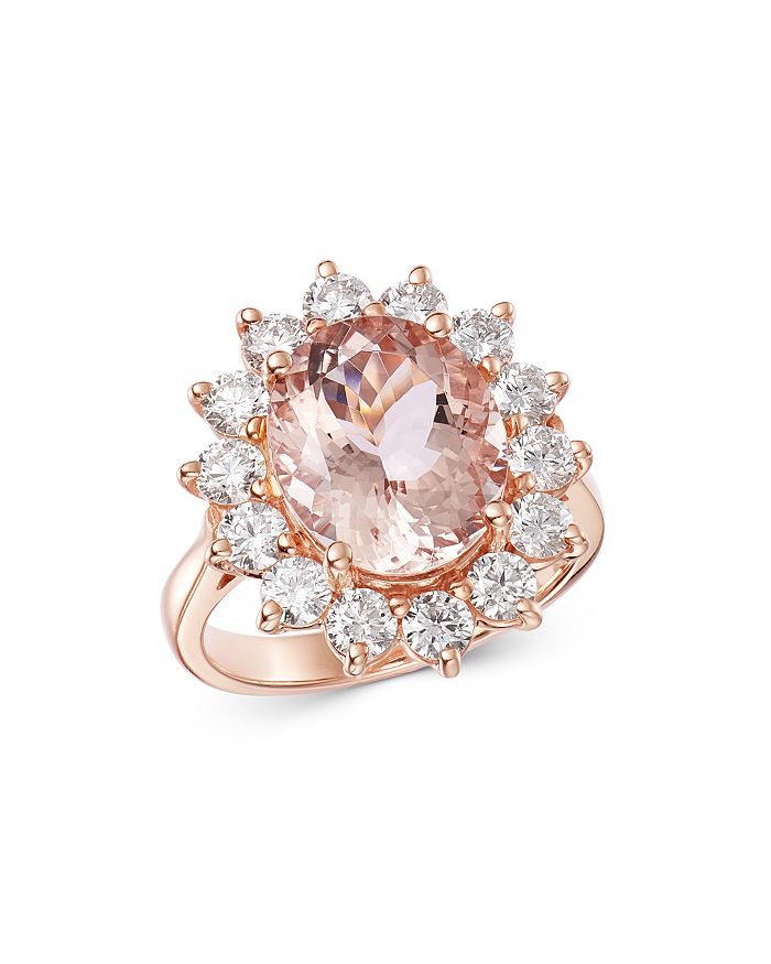 Bloomingdale's Oval Morganite & Diamond Classic Ring In 14k Rose Gold - 100% Exclusive In Pink/rose Gold