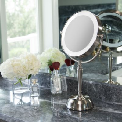 LED Lighted Vanity Mirror with Rechargeable Battery &amp; USB Port, 1X/10X Magnification