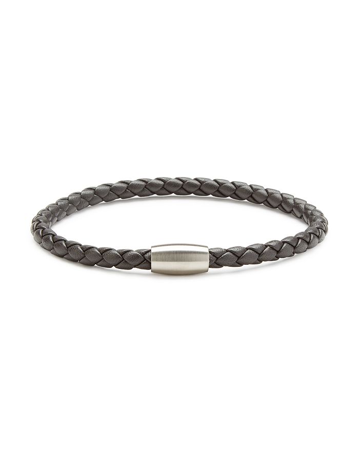 Link Up Braided Leather Cord Bracelet In Grey