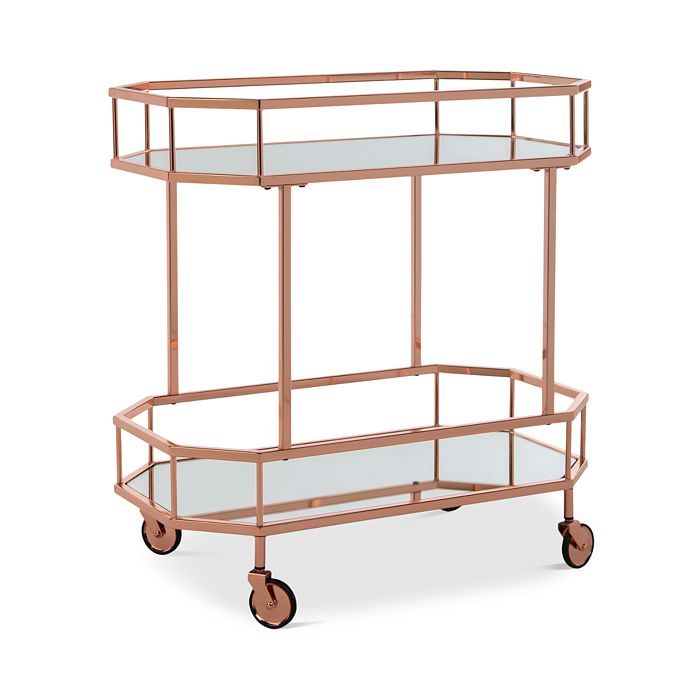 Shop Safavieh Silva 2-tier Octagon Bar Cart In Rose Gold/mirror