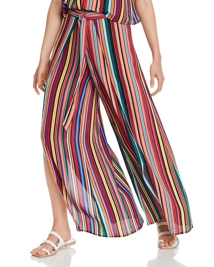 AQUA Rainbow-Stripe Cutaway Wide-Leg Pants - 100% Exclusives ...