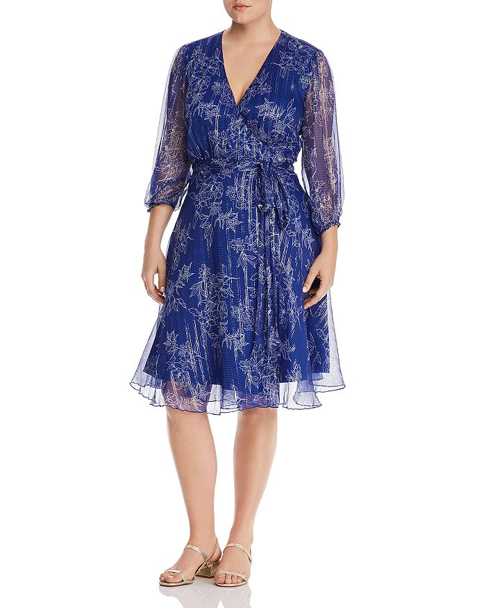 Maree Pour Toi Plus Sketched-floral Dress In Cobalt