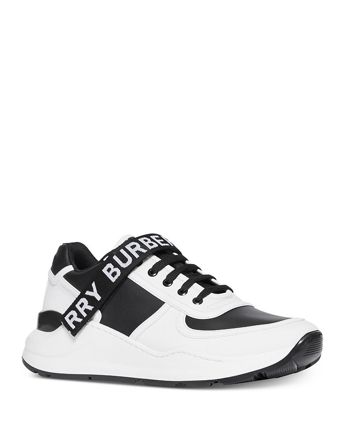 Burberry Ronnie Two-tone Leather Logo Sneakers In Black