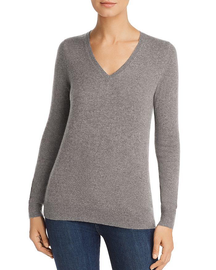 C By Bloomingdale's Oversized V Neck Cashmere Jumper - 100% Exclusive In Medium Grey