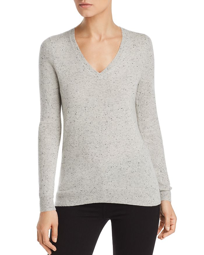C By Bloomingdale's V-neck Cashmere Sweater - 100% Exclusive In Grey Donegal