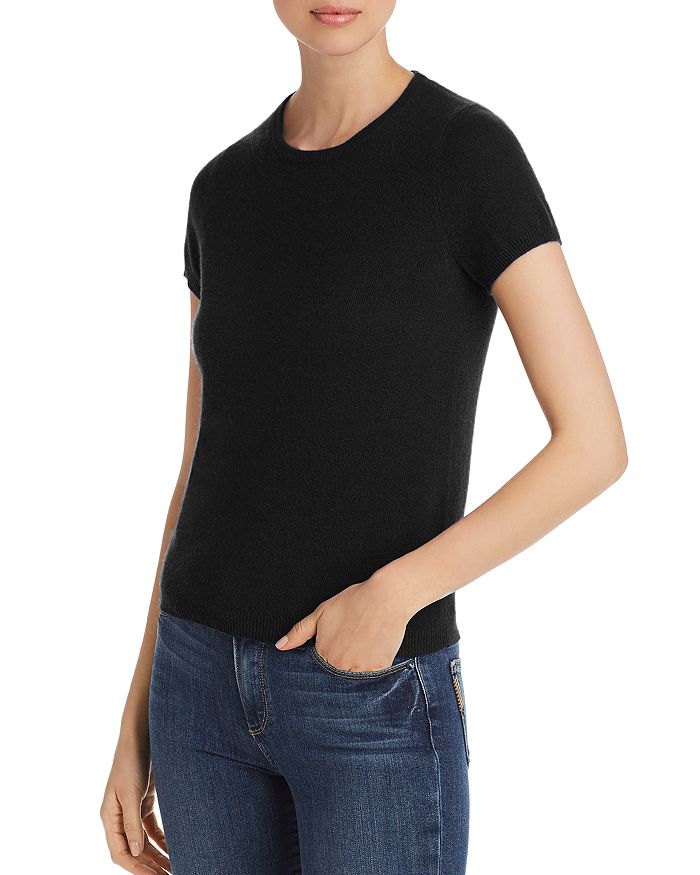 C By Bloomingdale's Short-sleeve Cashmere Sweater - 100% Exclusive In Black