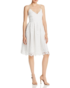 Aqua Pleated Lace Fit-and-flare Dress - 100% Exclusive In White | ModeSens