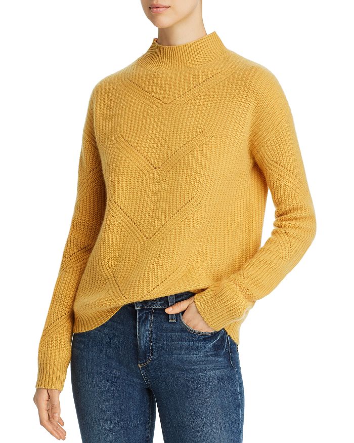 C By Bloomingdale's Pointelle Mock Neck Cashmere Sweater 100 - Main Image