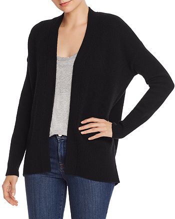 Aqua Cashmere Draped Open-Front Cashmere Cardigan Black Size S