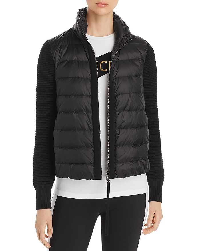 Moncler Quilted Down & Knit Cardigan In Black