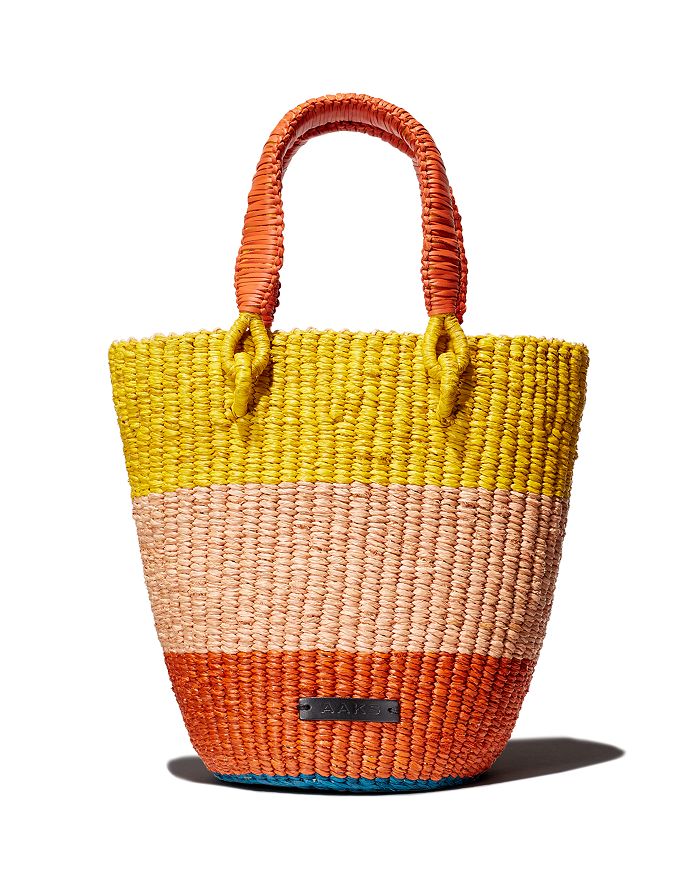 A A K S Tia Medium Raffia Basket Bag In Pink/yellow/multi