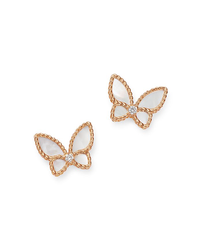 Roberto Coin 18k Rose Gold Mother-of-pearl & Diamond Butterfly Stud Earrings - 100% Exclusive In White/rose Gold