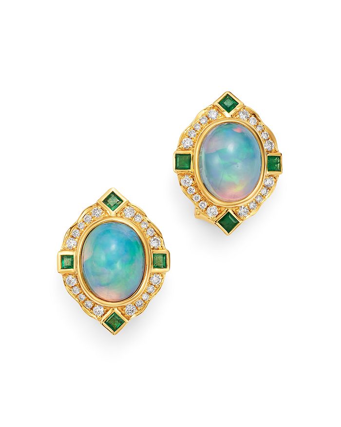 Bloomingdale's - Ethiopian Opal, Emerald & Diamond Earrings in 14K Yellow Gold - 100% Exclusive