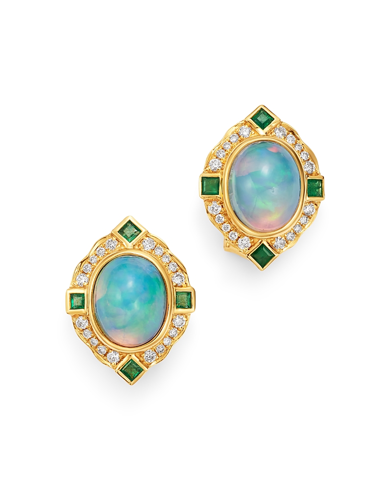Bloomingdale's Fine Collection Ethiopian Opal, Emerald & Diamond Earrings in 14K Yellow Gold