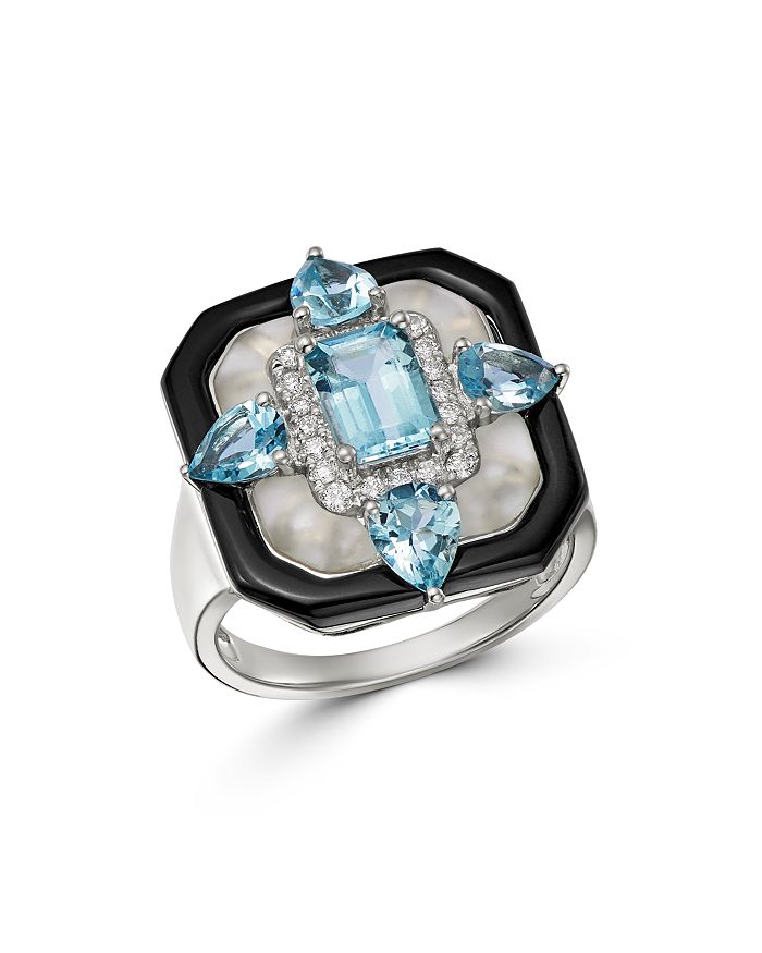 Bloomingdale's Multi-gemstone Art Deco Ring In 18k White Gold - 100% Exclusive In Multi/white