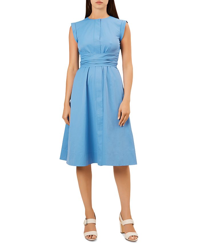 Hobbs London Eloise Sleeveless Ruched-waist Dress In Sea Blue