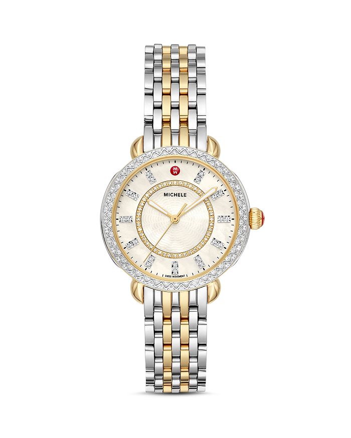 Shop Michele Sidney Classic Diamond Watch, 33mm In White/multi