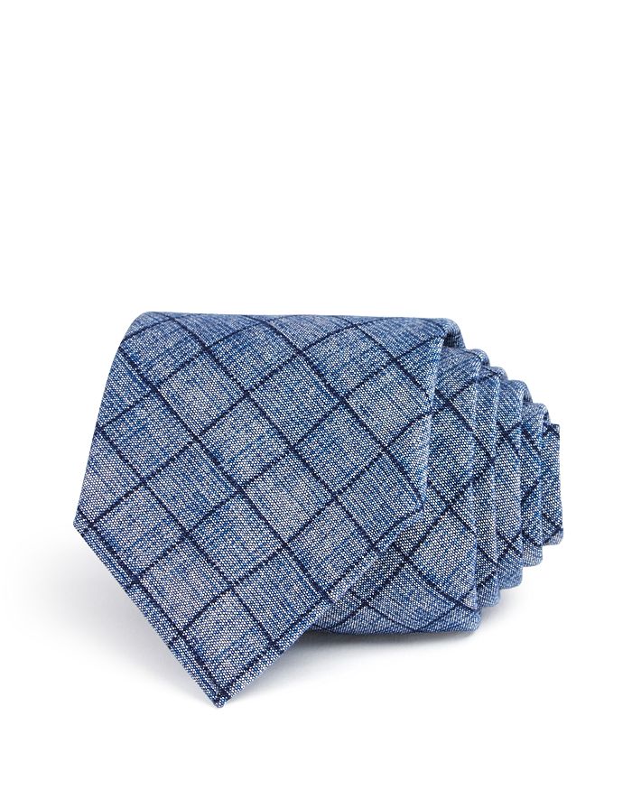 Ledbury Taft Windowpane Silk Classic Tie In Dark Blue