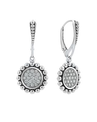 Sterling Silver Caviar Spark Diamond Drop Earrings