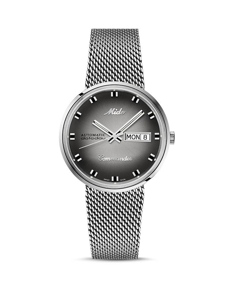 Mido Commander Shade Mesh Strap Watch In Gray/silver
