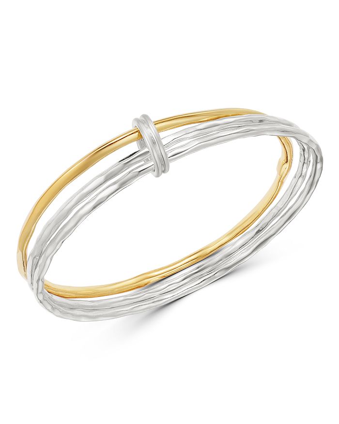 Shop Ippolita Sterling Silver & 18k Yellow Gold Chimera Mixed-texture Bangle Set In Gold/silver