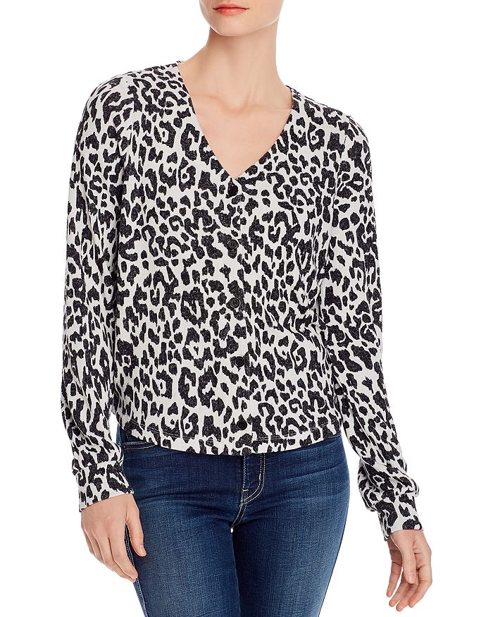 Design History Leopard Print Cropped Cardigan In Fog Combo