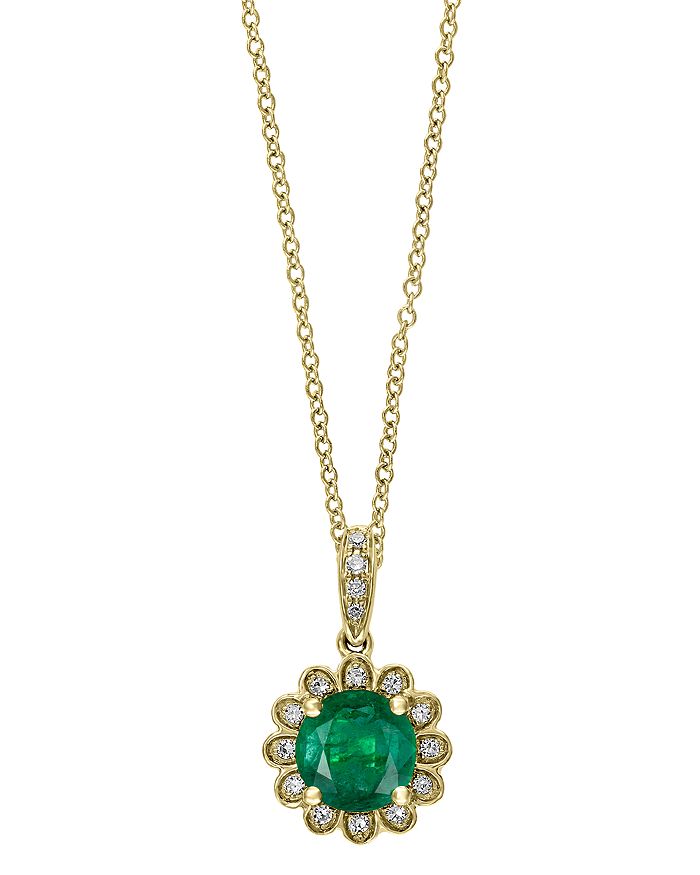 Bloomingdale's Emerald & Diamond Flower Pendant Necklace In 14k Yellow Gold, 18 - 100% Exclusive In Green/gold
