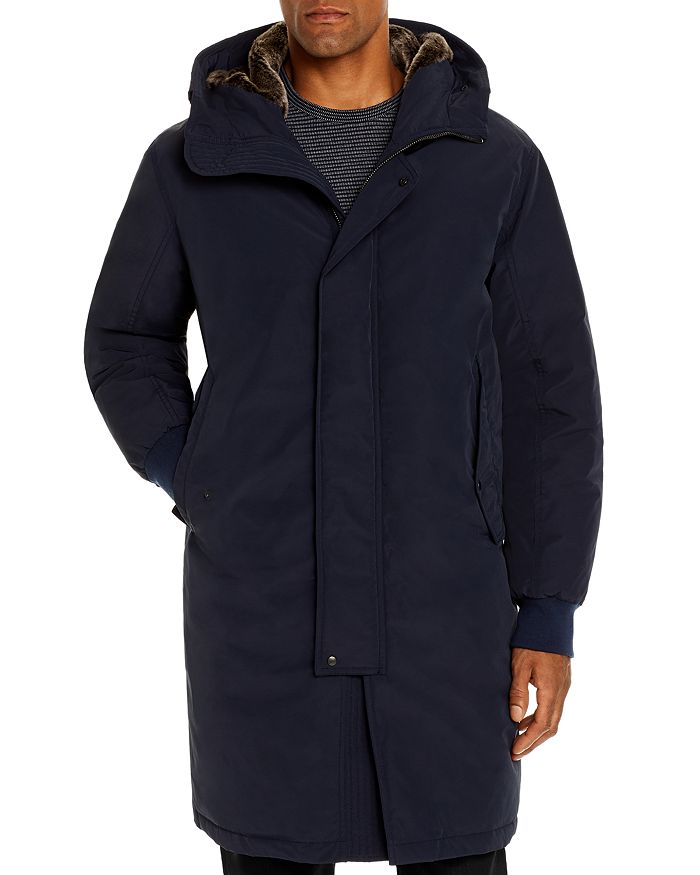 Cole Haan Faux Fur Trimmed Down Parka In Navy