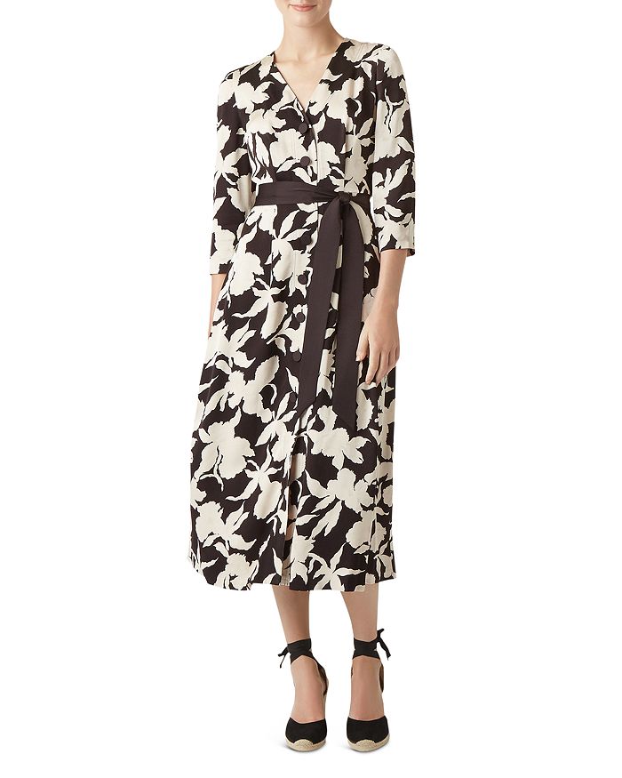 Hobbs London Sandra Button-front Floral Dress In Black Stone