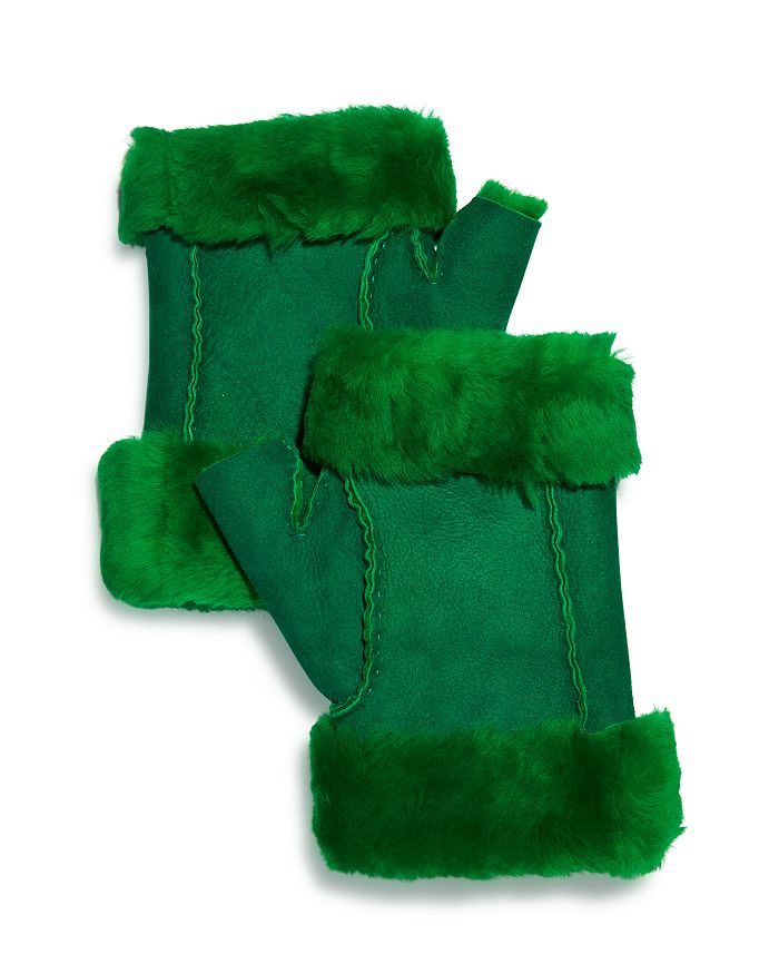 Maison Fabre Shearling Fingerless Gloves In Green Fluorescent