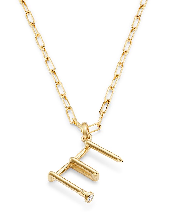 Shop Zoe Lev 14k Yellow Gold Large Nail Initial Necklace, 18 In E/gold